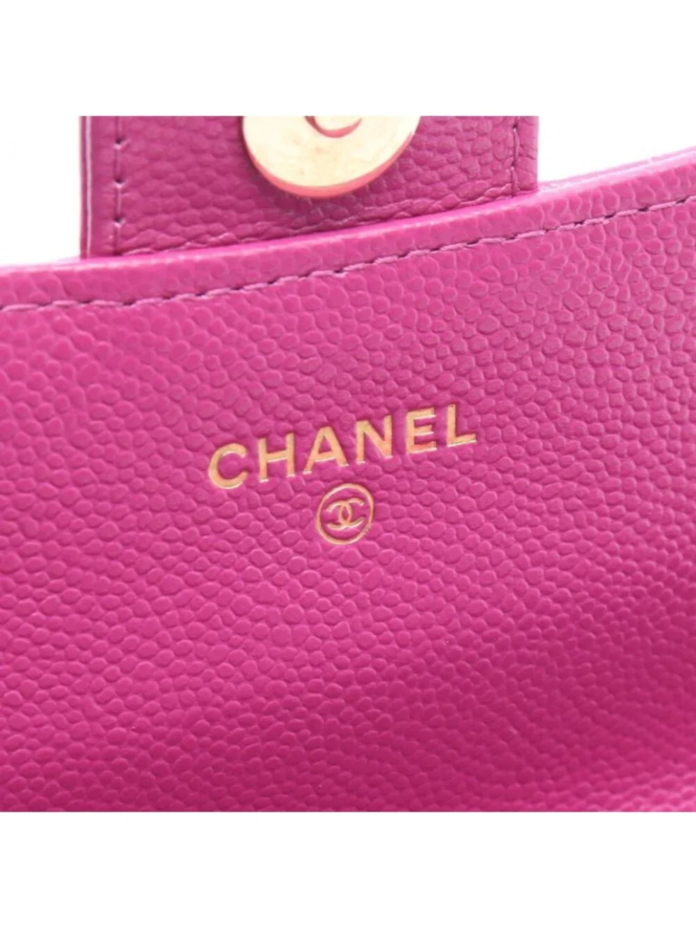 Chanel Shoulder Bag Quilted Chain Phone Case Wallet Pink Purple Caviar Leather